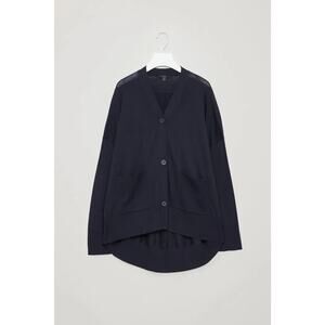 COS Back-Drape Wool Cardigan Navy Blue Size Large